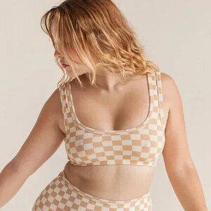 Arq Wide Strap Carres Checkered Bralette, Size Large